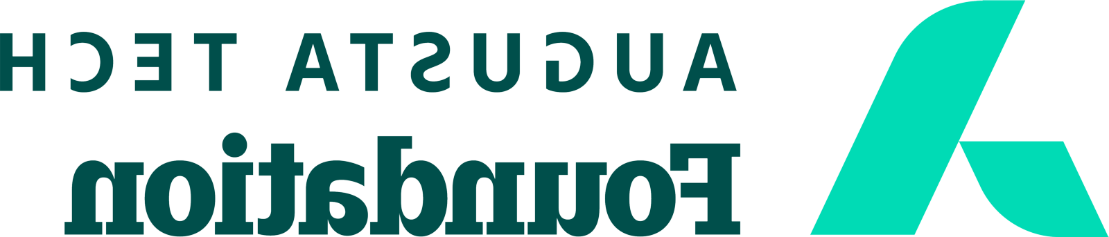 An uppercase abstract A in Mint Green composed of a smaller leg representing 奥古斯塔 Technical College supporting the larger leg representing the 奥古斯塔 Community and economy. The words 奥古斯塔 Tech are stacked horizontally above the bolded word foundation in heritage green font to the right of the A.